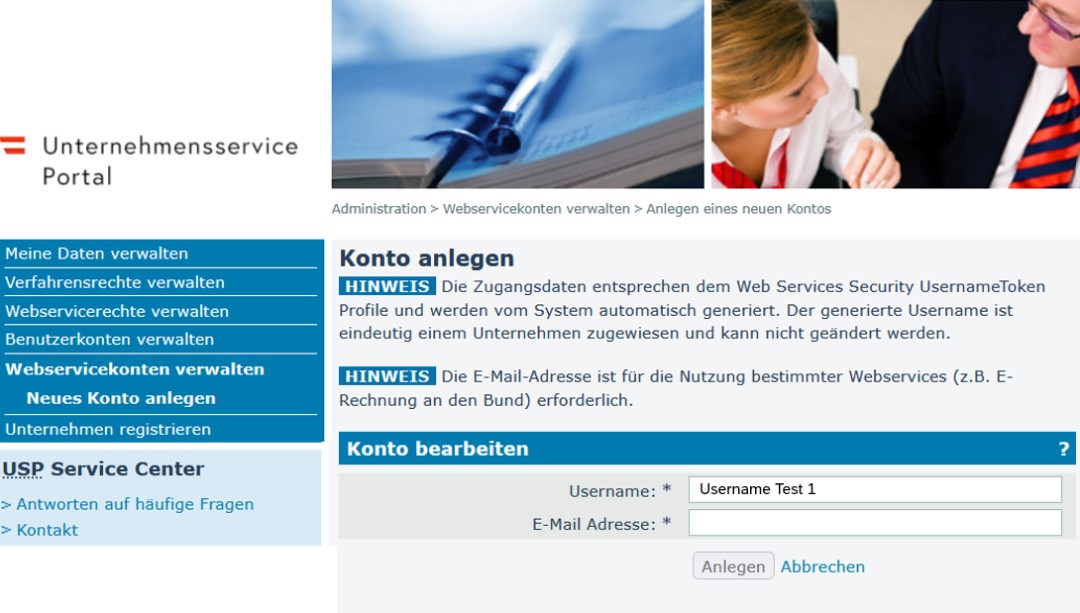 Screenshot Konto anlegen