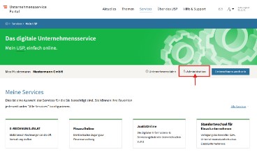 Bildschirmfoto, in dem man sieht, wie die USP Administration aufgerufen wird