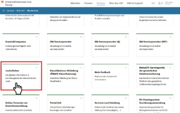 Die Startseite von Mein USP, auf der neben anderen Services auch ein Link auf JustizOnline zu sehen ist.