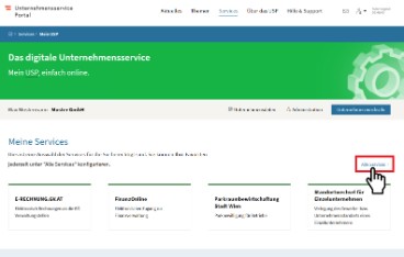 Die Startseite von Mein USP, auf der neben anderen Services auch ein Link auf JustizOnline zu sehen ist.