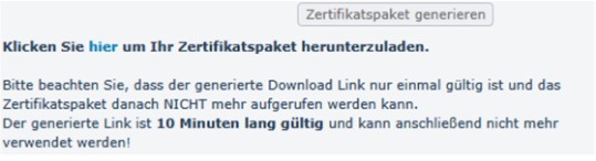 Screenshot, nachdem  Zertifikat generieren betätigt worden ist 