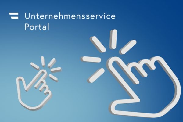 Grafik mit zwei Händen und dem Schriftzug Unternehmensservice Portal