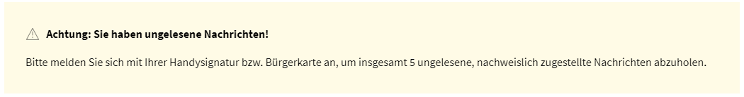 Hinweisbox, die angezeigt wird, wenn ungelesene Nachrichten, die eine höherwertige Anmeldung erfordern, vorliegen.