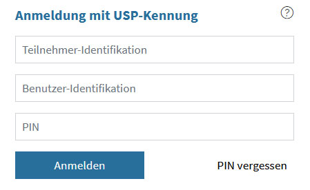 Anmeldefeld für die Anmeldung im USP mittel USP Kennung 3-teilige Identifikation